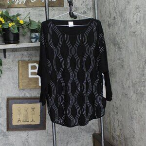 NWT Luna Womens Plus Size Rhinestone Long Sleeve Sweater Black 3X